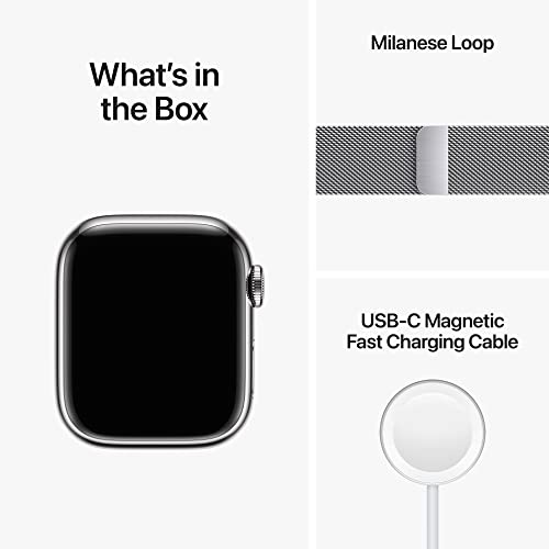 (Open Box) Apple Watch Series 8 GPS + Cellular 41mm Silver Stainless Steel Case w Silver Milanese Loop (2022) Fashion