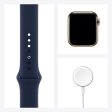 Apple Apple Watch Series 6 GPS + Cellular, 44mm Gold Stainless Steel Case with Deep Navy Sport Band MJXL3LL A (Spring 2021) Hot on Sale