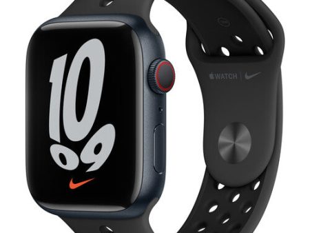 Apple Watch Nike Series 7 GPS + Cellular, 45mm Midnight Aluminum Case with Anthracite Black Nike Sport Band For Sale