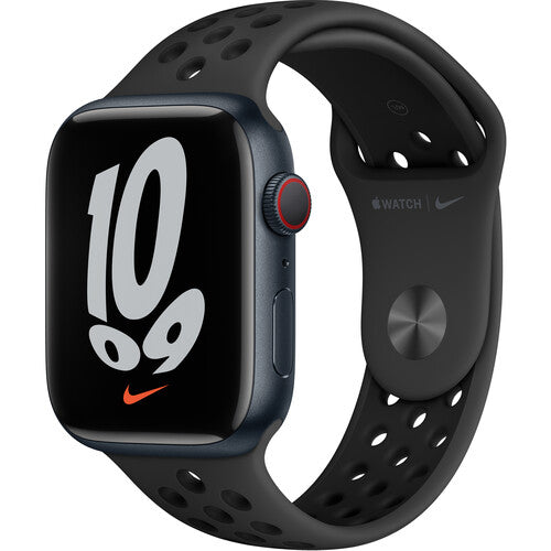 Apple Watch Nike Series 7 GPS + Cellular, 45mm Midnight Aluminum Case with Anthracite Black Nike Sport Band For Sale