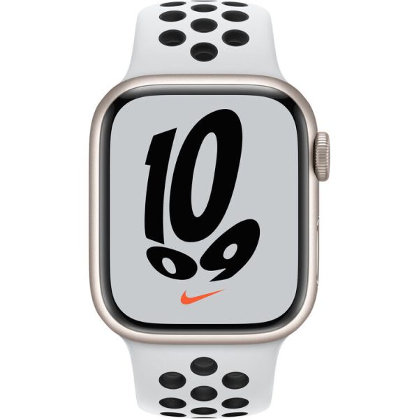 Apple Watch Nike Series 7 GPS + Cellular, 41mm Starlight Aluminum Case with Pure Platinum Black Nike Sport Band Online now