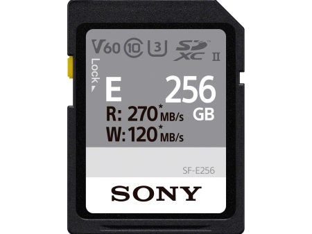 Sony E series SDXC UHS-II Card 256GB, V60, CL10, U3, Max R270MB S, W120MB S (SF-E256 T1), Black, Small For Cheap