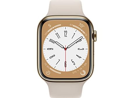 Apple Watch Series 8 GPS + Cellular 45mm Gold Stainless Steel Case w Starlight Sport Band - M L (2022) Hot on Sale