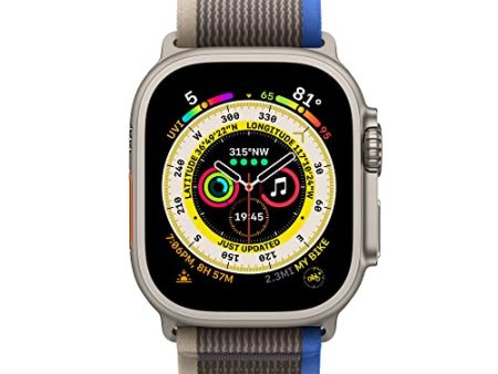 Apple Watch Ultra GPS + Cellular, 49mm Titanium Case w Blue Gray Trail Loop - M L (2022) For Discount