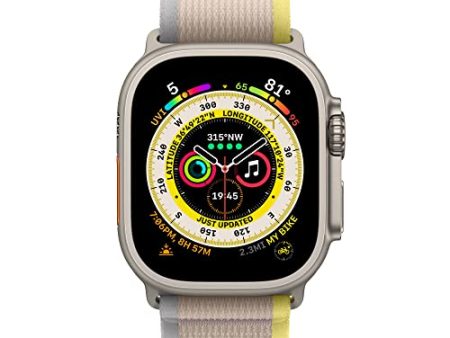 Apple Watch Ultra GPS + Cellular, 49mm Titanium Case w Yellow Beige Trail Loop - S M (2022) on Sale