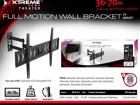 Xtreme Full Motion Wall Bracket TV Mount, 36in - 70in Sale