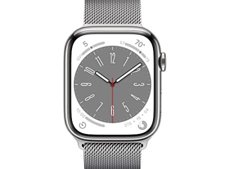 Apple Watch Series 8 GPS + Cellular 45mm Silver Stainless Steel Case w Silver Milanese Loop (2022) For Cheap