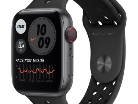 Apple Watch Nike Series 6 GPS + Cellular, 44mm Space Gray Aluminum with Anthracite Black Nike Sport Band Hot on Sale