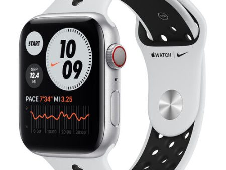 Apple Watch Nike Series 6 GPS + Cellular, 44mm Silver Aluminum with Pure Platinum Black Nike Sport Band Supply