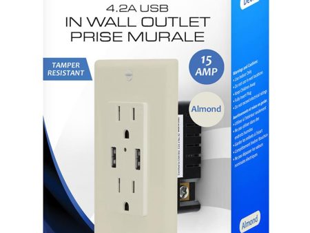 Xtreme Cables 4.2 AMP In-Wall Outlet Replaceable Plate with 2 USB Ports - Almond For Sale