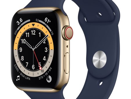 Apple Apple Watch Series 6 GPS + Cellular, 44mm Gold Stainless Steel Case with Deep Navy Sport Band MJXL3LL A (Spring 2021) Hot on Sale