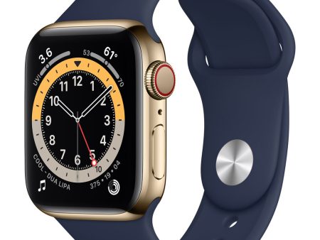 Apple Apple Watch Series 6 GPS + Cellular, 40mm Gold Stainless Steel Case with Deep Navy Sport Band MJXK3LL A (Spring 2021) Online now