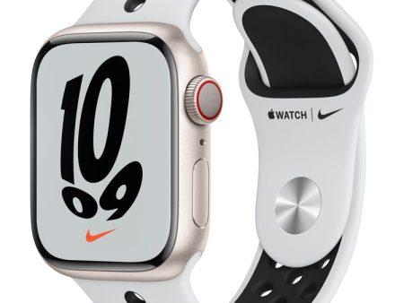 Apple Watch Nike Series 7 GPS + Cellular, 41mm Starlight Aluminum Case with Pure Platinum Black Nike Sport Band Online now