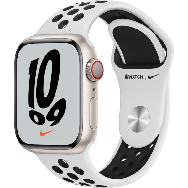 Apple Watch Nike Series 7 GPS + Cellular, 41mm Starlight Aluminum Case with Pure Platinum Black Nike Sport Band Online now