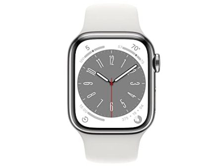 Apple Watch Series 8 GPS + Cellular 41mm Silver Stainless Steel Case w White Sport Band - M L (2022) Cheap