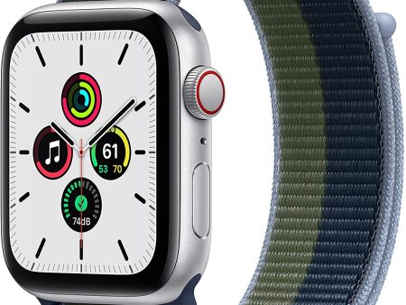 (Open Box) Apple Watch SE GPS + Cellular, 44mm Silver Aluminum Case with Abyss Blue Moss Green Sport Loop Online now