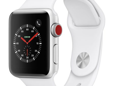 (Open Box) Apple Watch Series 3 GPS + Cellular 38mm Silver Aluminum, White Sport Band Online Sale