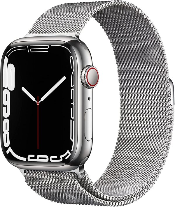 (Open Box) Apple Watch Series 7 GPS + Cellular, 45mm Silver Stainless Steel Case with Silver Milanese Loop on Sale