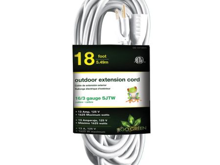 Go Green Power 18 ft. 16 3 Heavy Duty Extension Cord, White Discount